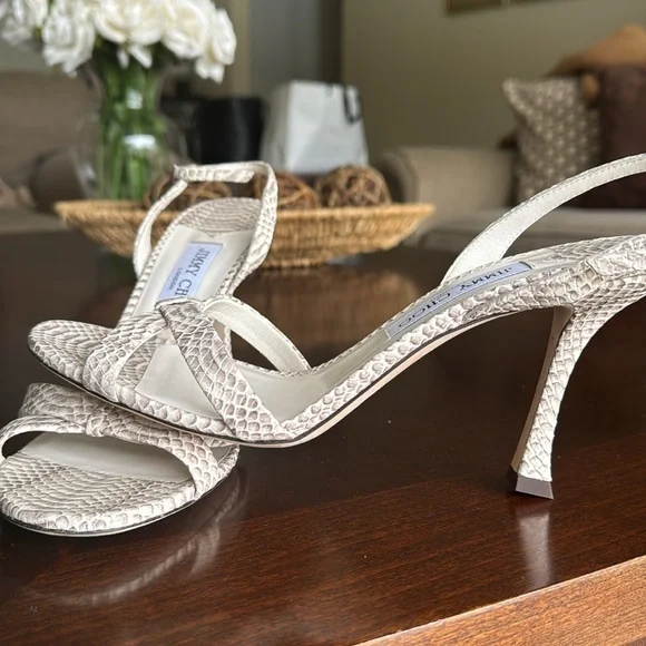 Jimmy Choo Cream Snakeskin-Effect Slingback Heels 10.5 or 40.5 NWT - Picture 7 of 7